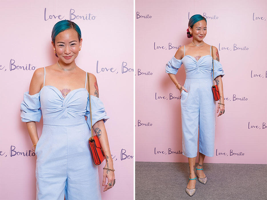 love-bonito-paradigm-mall-store-launch-joyce-wong-denim-blue-jumpsuit